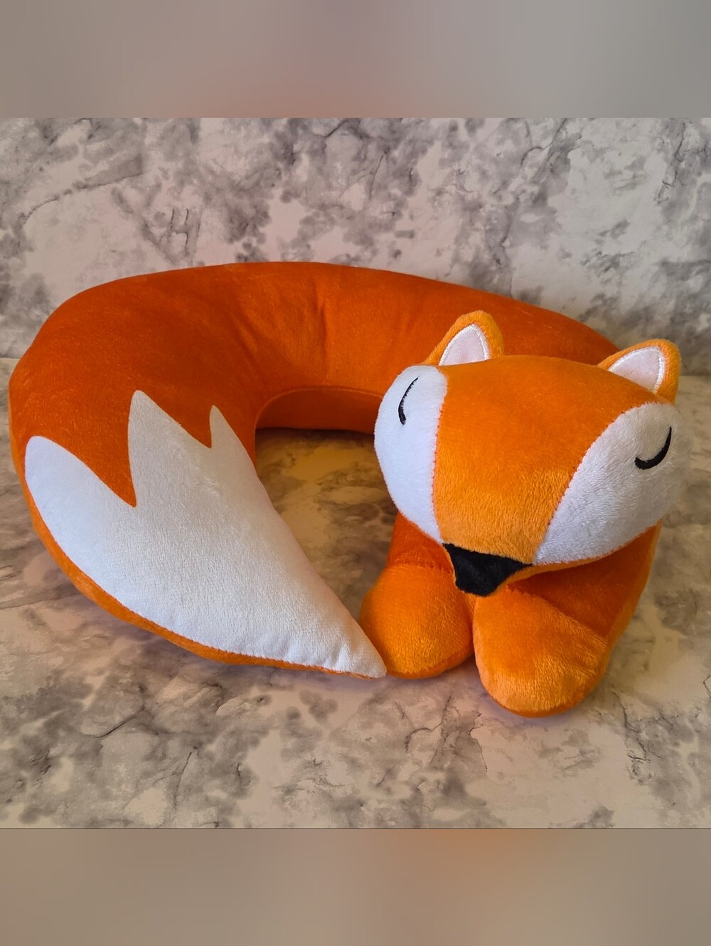 Plush Orange Fox Neck Pillow for Kids - Cozy Travel Support